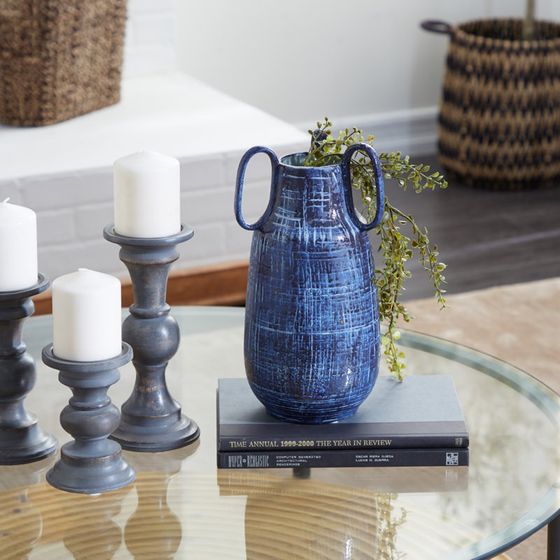 Ceramic Blue Decorative Vase with Handles
