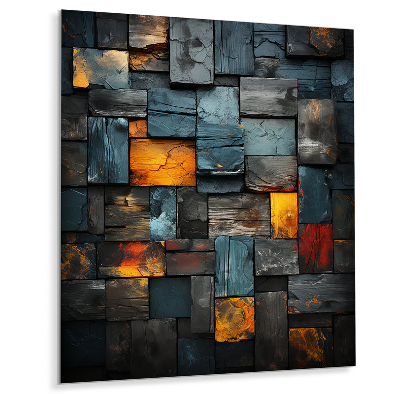 Cubes dorés abstraits géométriques abstraits - tuile abstraite, art mural en métal, H 20 po x l 12 po x P 1 po