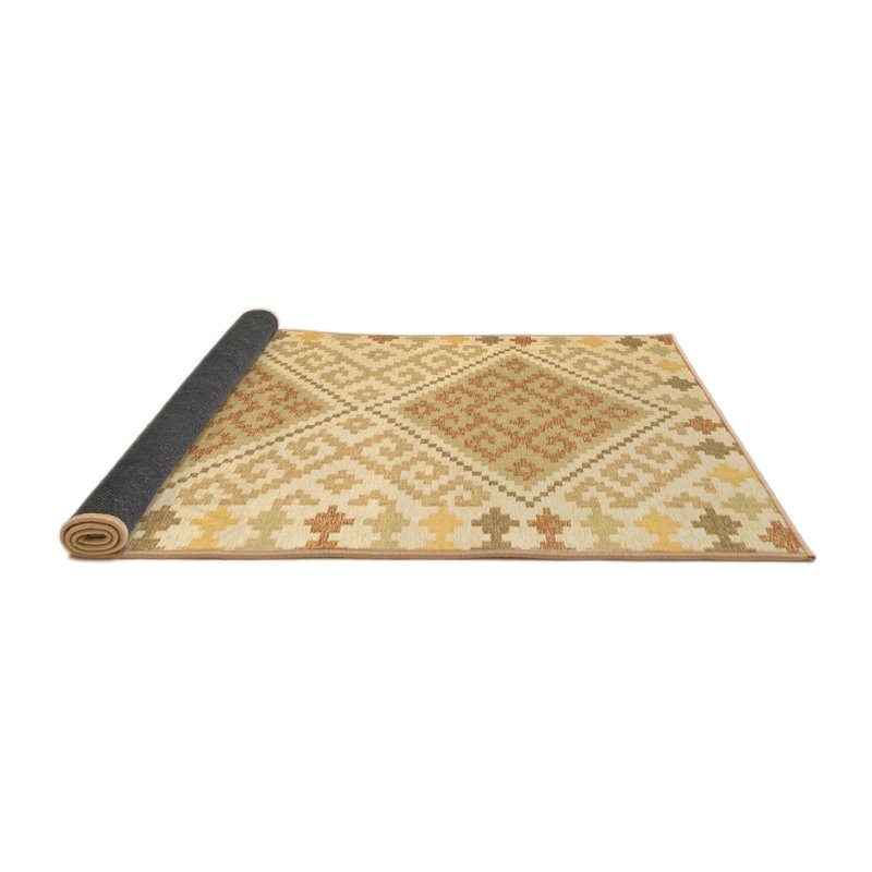 Tapis brun en laine / polyester tissé à la machine Dulcy, Rond 3 pi