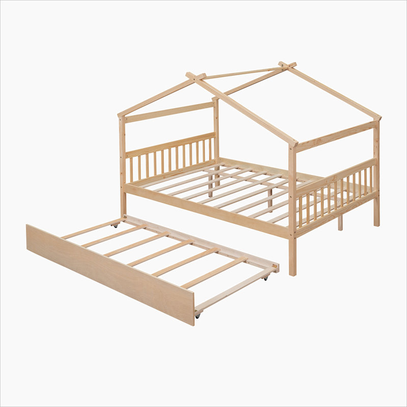 Saunderton Wooden House Bed with Trundle, Natural, Twin
