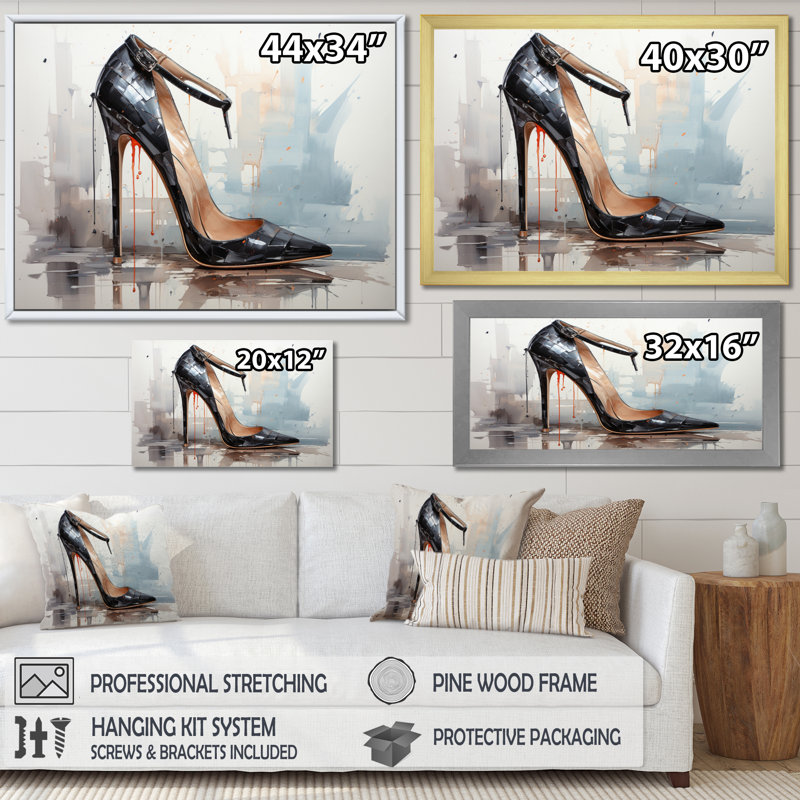 " Black Fashion High Heel Power III ", 24" H x 32" W, Cadre flottant noir