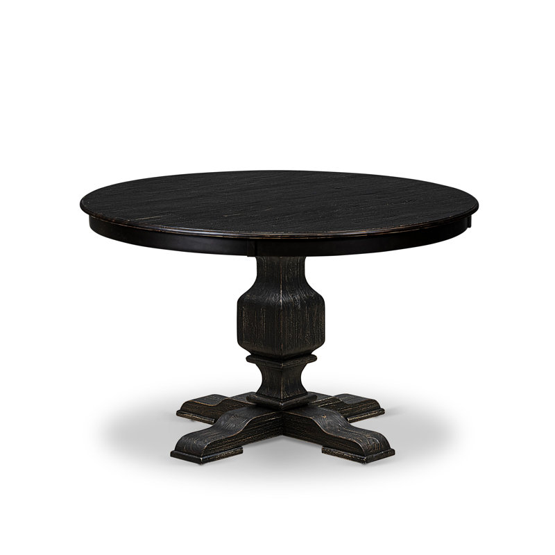 Table de salle à manger avec plateau rond en bois d'acacia, finition noire sablée, H 48 po x L 30 po x l 48 po, Noir sablé