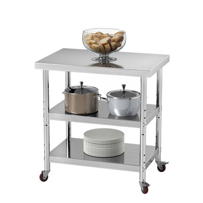 3-Tier Stainless Steel Work Table with Wheels and Adjustable Shelves for Kitchens Restaurants and Garages