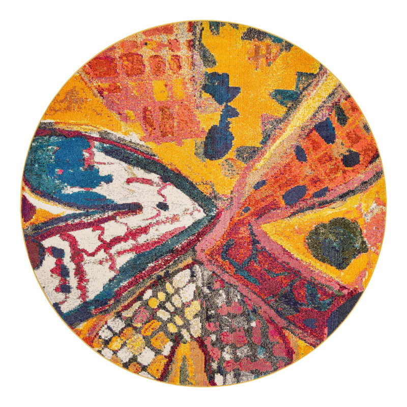 Ansela Washable Abstract Indoor Rug, Round 7'10"