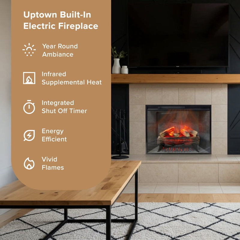 Electric Smart Fireplace with Heat, 23-Inch