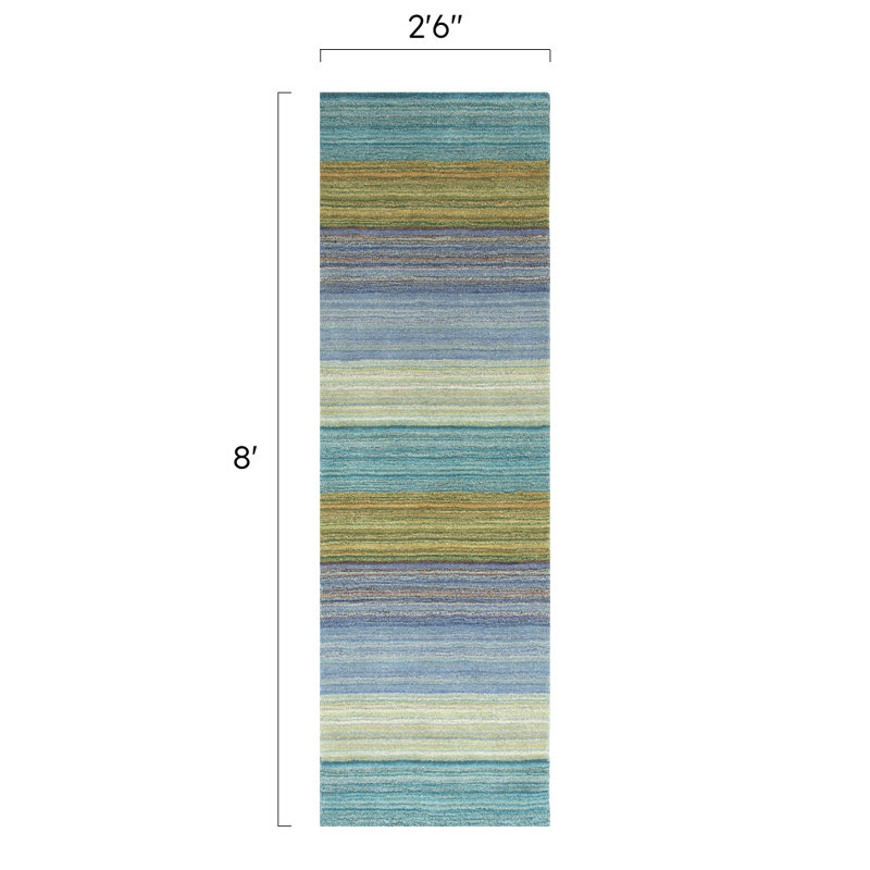 Brushstroke Striped Handmade Tufted Wool Dark Blue/Yellow Area Rug, Runner 2'6" x 8'