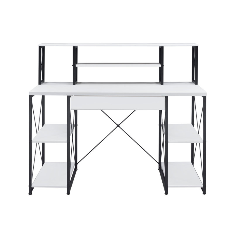 Bureau d'écriture avec un tiroir et 8 compartiments ouverts, noir, Blanc/Noir