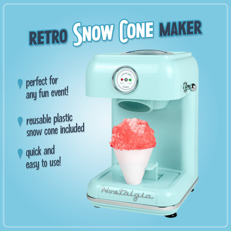 Nostalgia Classic Retro Single Countertop Snow Cone Maker, Includes 1 Reusable Plastic Cup, Stainless Steel Blades, Aqua
