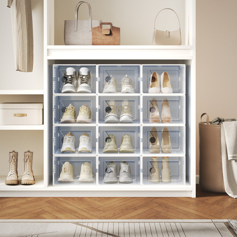 Boîtes de rangement de chaussures empilables transparentes avec emboîtement, organisateur en plastique transparent (ensemble de 15)