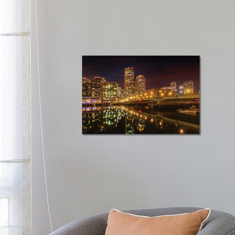 Boston Harborwalk Nightscape by Melanie Viola - Wrapped Canvas Print, 66.04 cm H x 45.72 cm W x 1.91 cm D