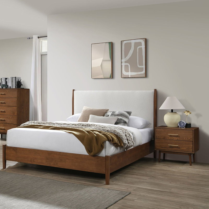 Ensemble de chambre à coucher 3 pièces avec tête de lit Mid-Century, Grand