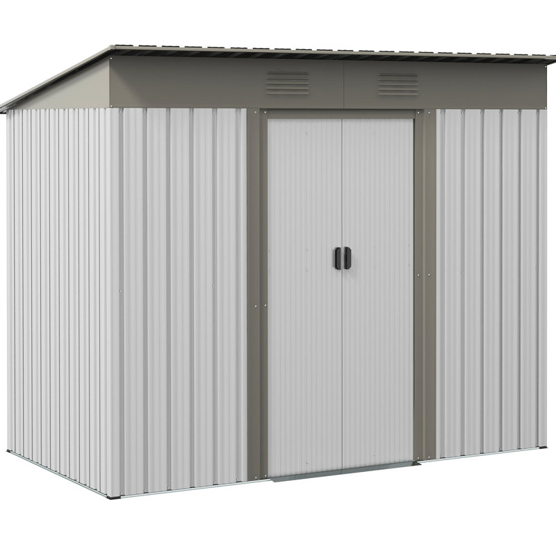 Maison de rangement de jardin en métal 7 pi x 4 pi - Argent, portes coulissantes doubles, 2 bouches d'aération pour la pelouse, remise extérieure pour patio