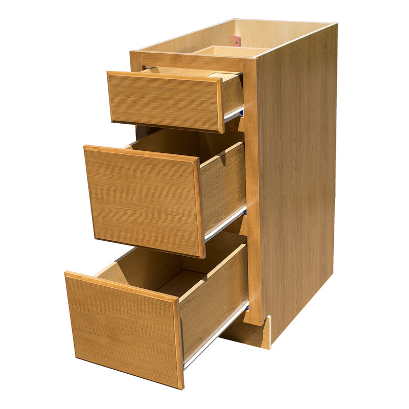 Honey Amber Raised Panel 3-drawer base cabinet, 34.5" H x 18" W x 24" D