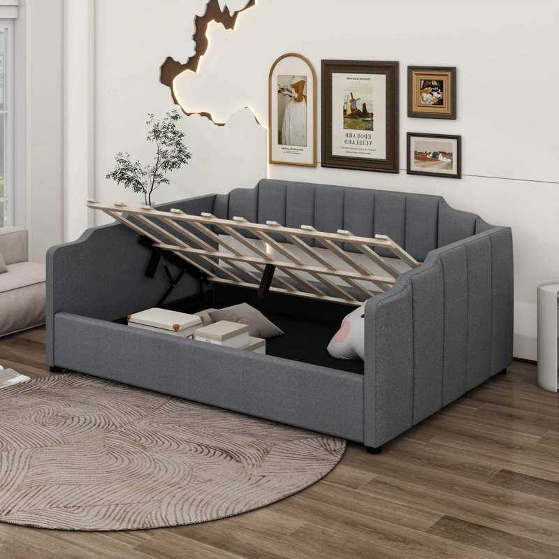 Upholstered Daybed With Underneath Storage, Full, Gray