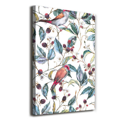 Birds And Blackberries - Wrapped Canvas Print