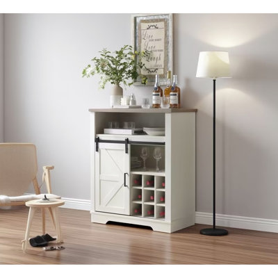 Armoire de rangement rustique avec porte de grange coulissante et étagère à vin, robuste et imperméable pour atelier de loisirs, H 23,5 po