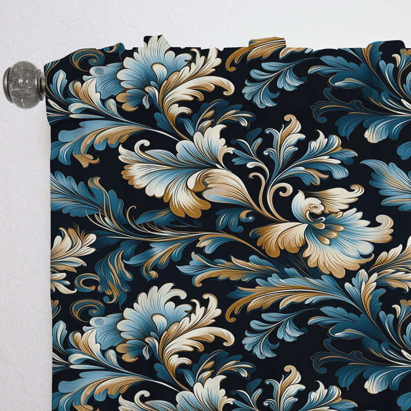 Motif damassé de luxe doré et bleu I - Rideau damassé - Rideau damas obscurcissant - 1 panneaux, L 52 po x L 90 po