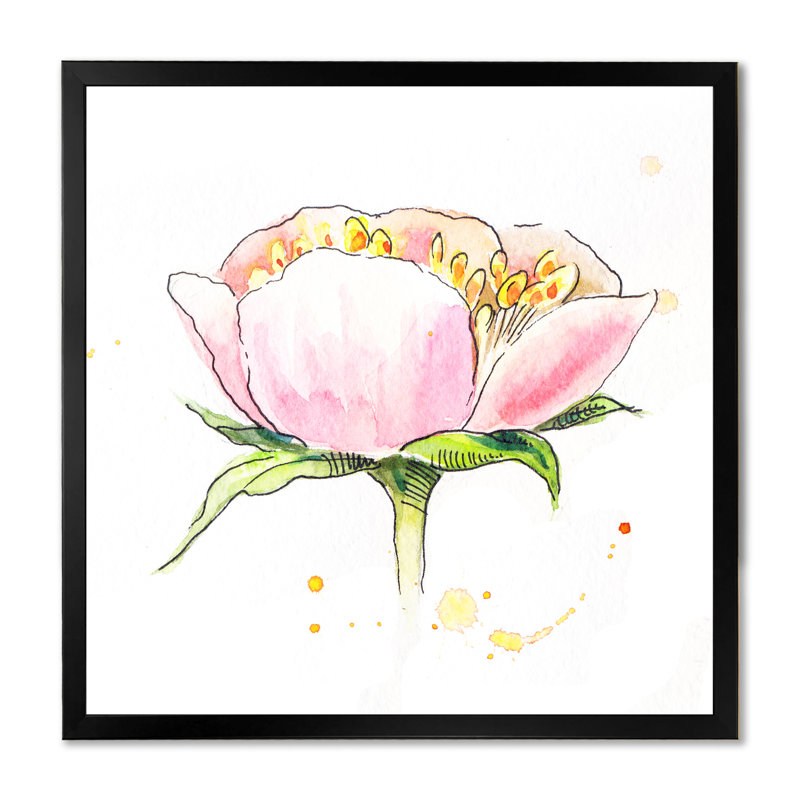 Fleur de pivoine rose rétro, Toile avec cadre noir, H 36 po x l 36 po x P 1,5 po
