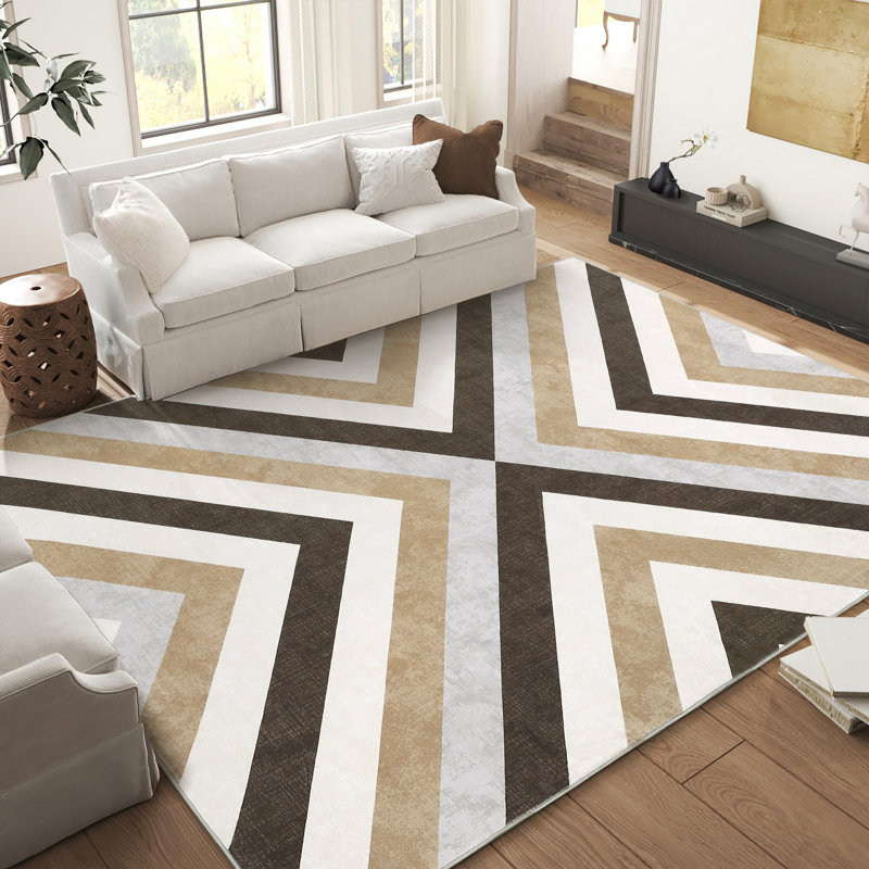 Chevron Machine Washable Rug with Rubber Backing for Living Room Geometric Non-Slip Dining Room Rug for Bedroom Floor Carpet for Office Nursery Playroom