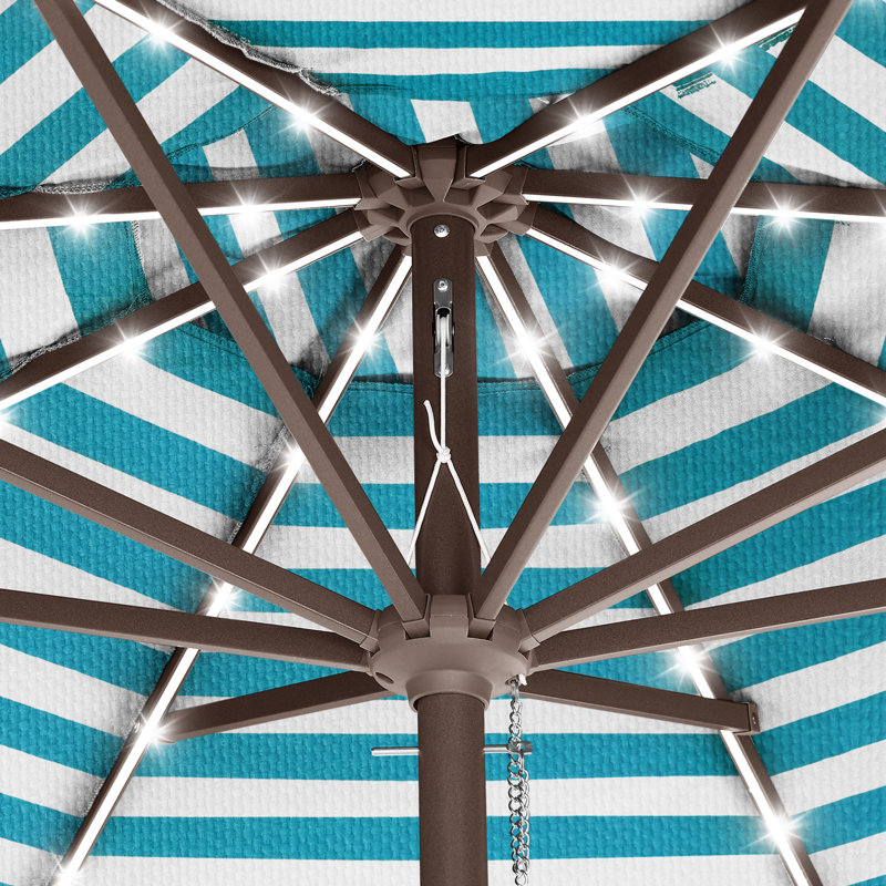Parasol lumineux en oléfine 9 pi pour patio 9 pi, Turquoise / rayures blanches
