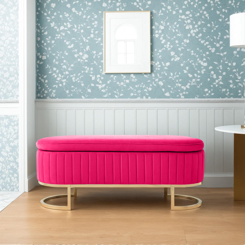 Velvet Upholstered Flip Top Storage Bench, Rose