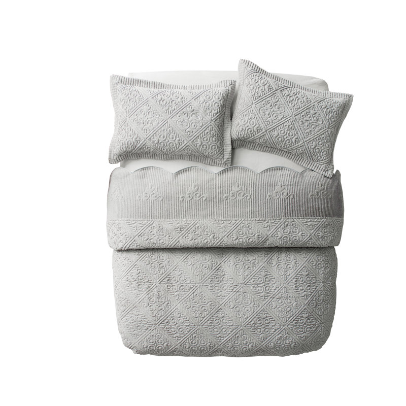 Westland Quilted Plush Bedspread Set, King Bedspread + 2 King Shams, Gray