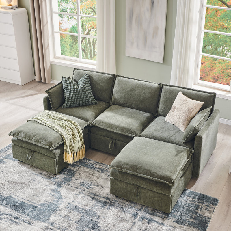  Canapé modulaire de 86 po avec grand espace de rangement, canapé modulaire en U en chenille avec repose-pieds, avec coussins de siège profonds et coussins décoratifs