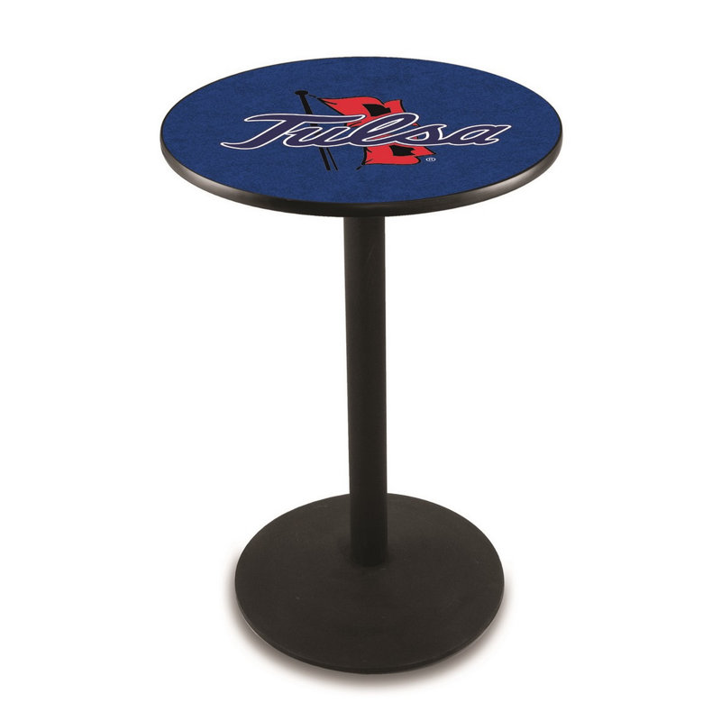Round Metal Base Dining Table, Black Wrinkle, University of Tulsa