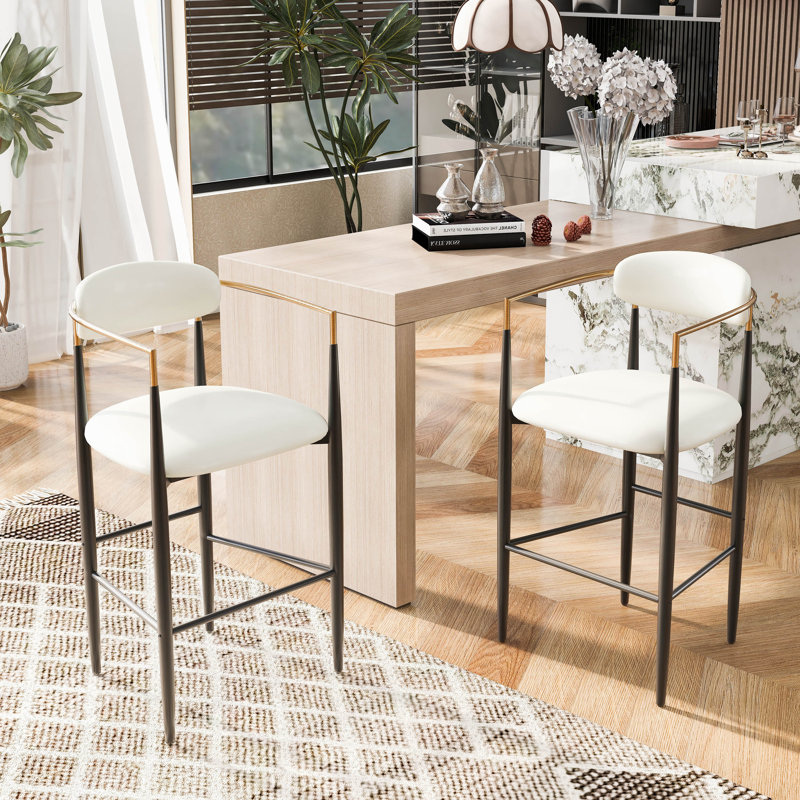 Tabouret de bar 29,75 po Amen, Cuir PU beige / base noire, Tabouret de bar (siège d'une hauteur de 30,25 po)