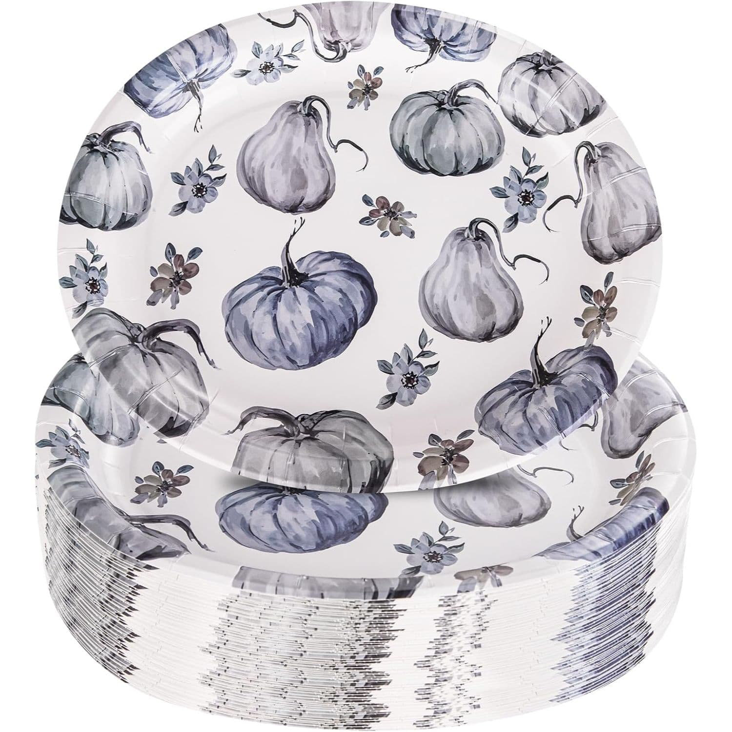 Kamlic 50pack blue pumpkins oval thanksgiving paper plates wayfair canada