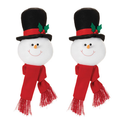 Ornement tête de bonhomme de neige en peluche (ensemble de 2)