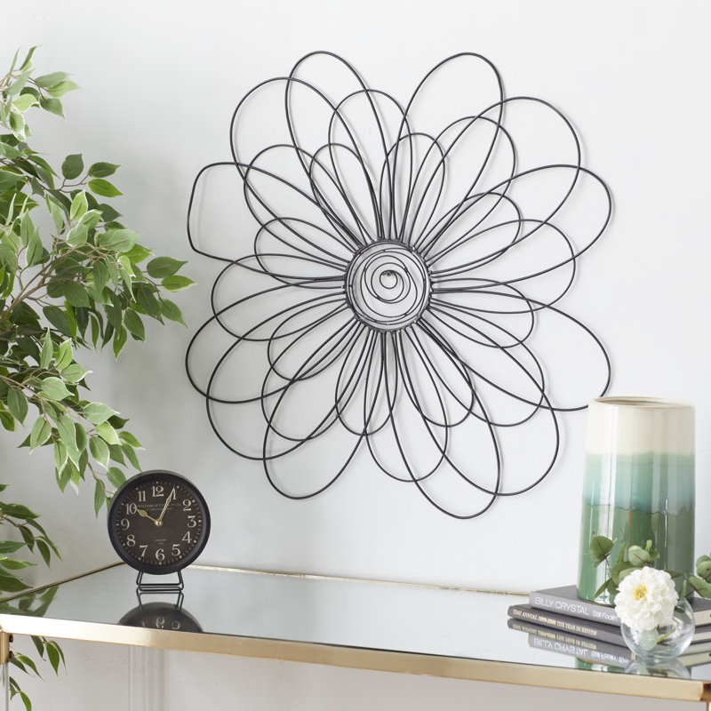 Metal 3D Wire Floral Black Wall Decor with Crystal Embellishments