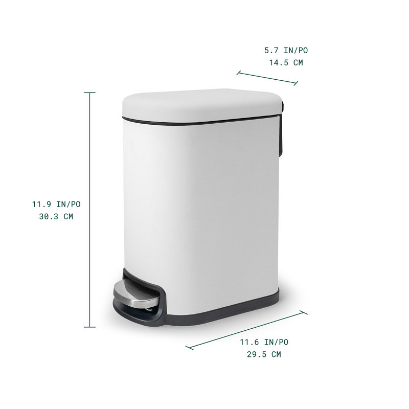 Poubelle à pédale rectangulaire mince 1,3 gallons avec couvercle à fermeture en douceur, seau intérieur amovible et pédale Acento Linea, blanc mat