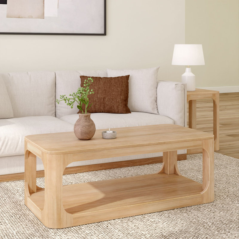 Table basse rectangulaire moderne avec tablette, Blonde, H 17,75 po x L 48 po x l 24 po