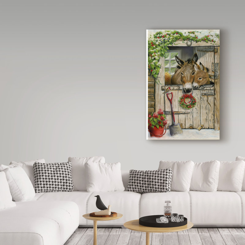 « christmas donkies », reproduction de peinture à l’acrylique sur toile tendue, H 32 po x l 22 po x P 2 po