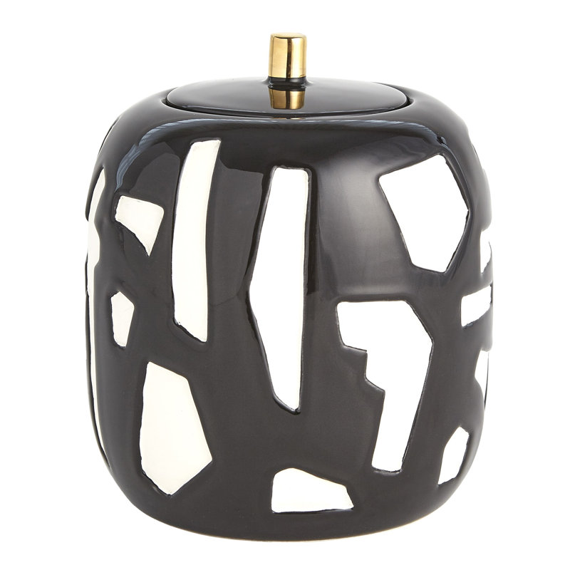 Abstract Jar-White/Black-Lg, Black, 7.25" H x 6.25" W X 6.25" D