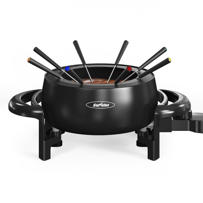 Electric Fondue Pot Set For Melting Chocolate Cheese, 3 Quart Fondue Set With Adjustable Temperature Control And 8 Colour-coded Forks, 1000w Non-stick Fondue Maker For Dessert, Oil And Broth