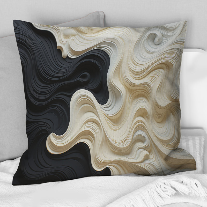 Coussin décoratif noir et blanc Opt Art Contrast Waves