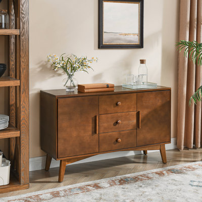 Buffet 47,3 "Mid Century Modern Buffet avec rangement, armoire de rangement avec 2 portes et 3 tiroirs