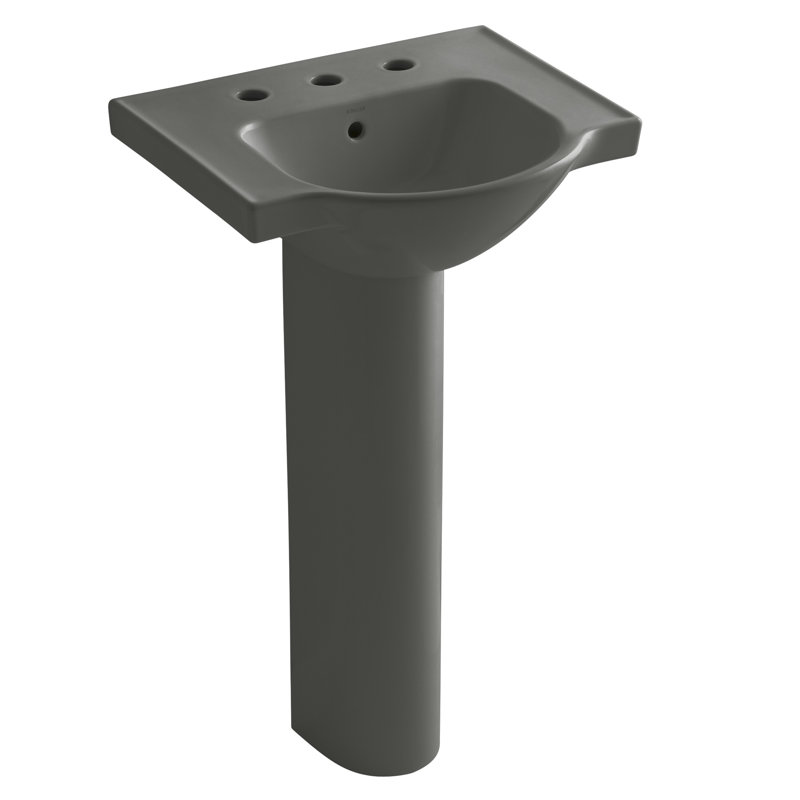 Veer™ Ceramic Pedestal Bathroom Sink with Overflow, Thunder Gray, 8" Centers, 35.5" H x 24" L x 18.25" W