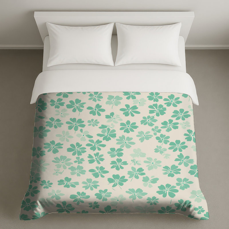 Housse de couette à motif floral, Housse de couette pour grand lit, Beige/Green Floral