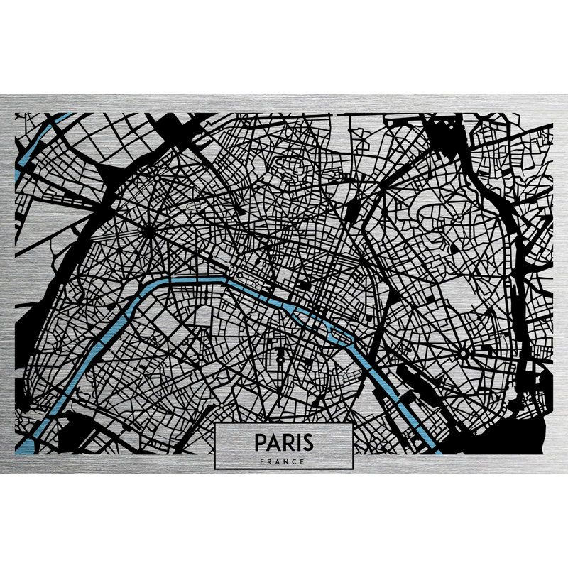 Paris Aerial Map - No Frame Print on Metal
