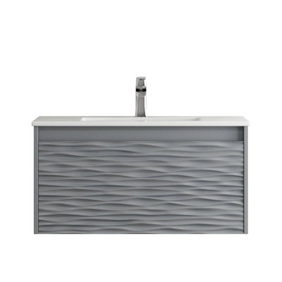36'' Wall-Mounted Floating Bathroom Vanity in White – All-Wood Construction with Integrated Ceramic Sink