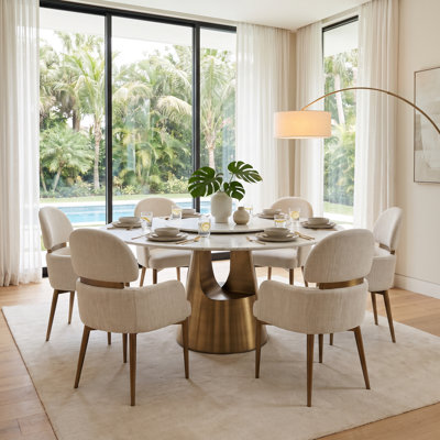 47" Round Dining Table with Lazy Susan, Faux Marble Top,Steel Base