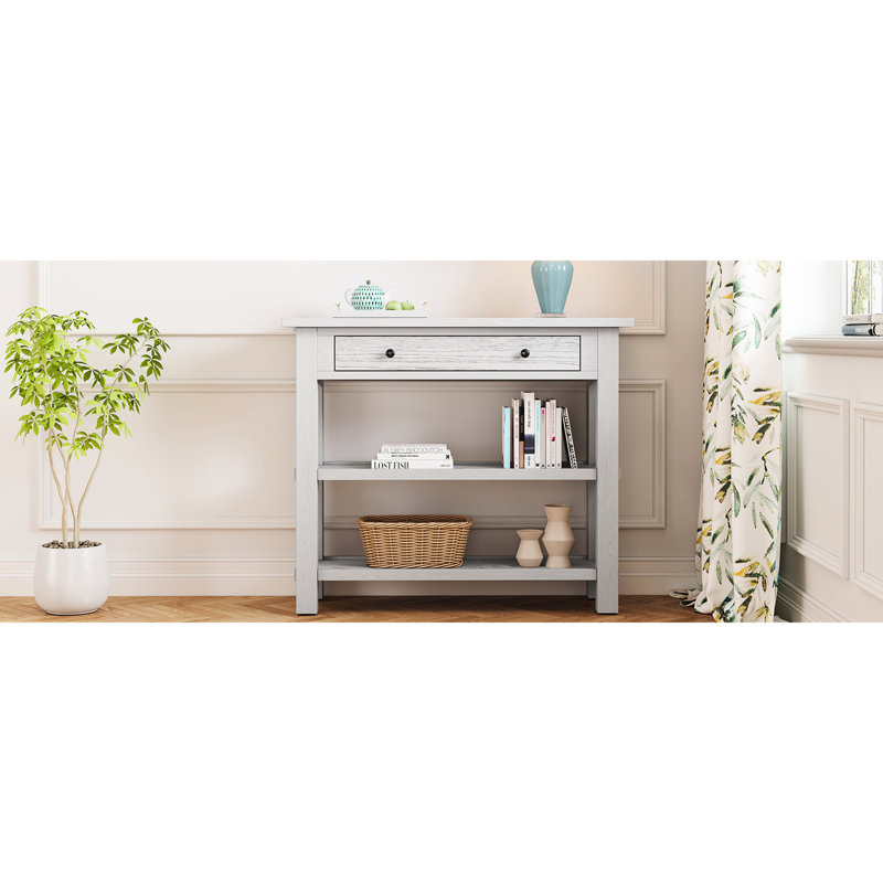Console avec tiroir et tablettes, blanc antique pour la décoration de la maison