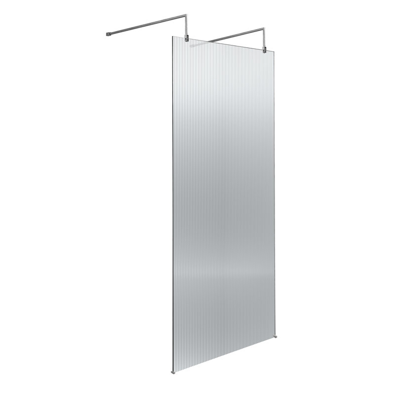 Fluted 2070mm H Frameless Wet Room Screen with Glass, 670cm