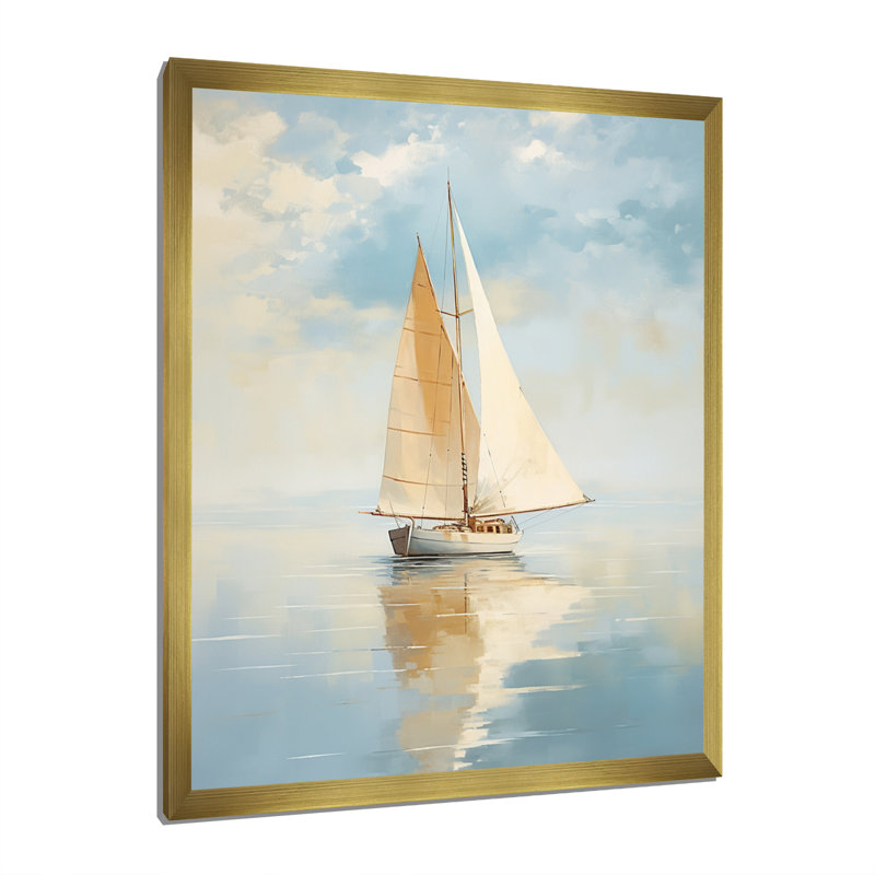 Voilier «Whispering Breezes I» - Bateau encadré, art encadré, Cadre doré simple, H 40 po x l 30 po x P 1,5 po