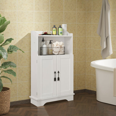 Armoire de rangement pour salle de bain Haslom, armoire de rangement autoportante avec portes doubles et tablette réglable pour la salle de bain