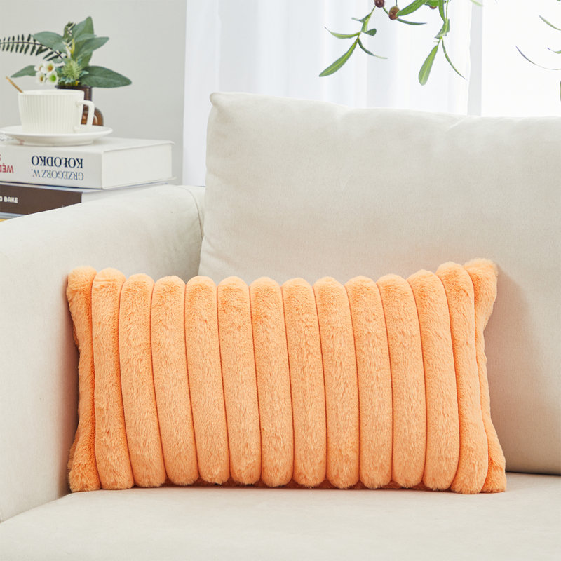 Housse et insert de coussin rectangulaire en fausse fourrure, Orange