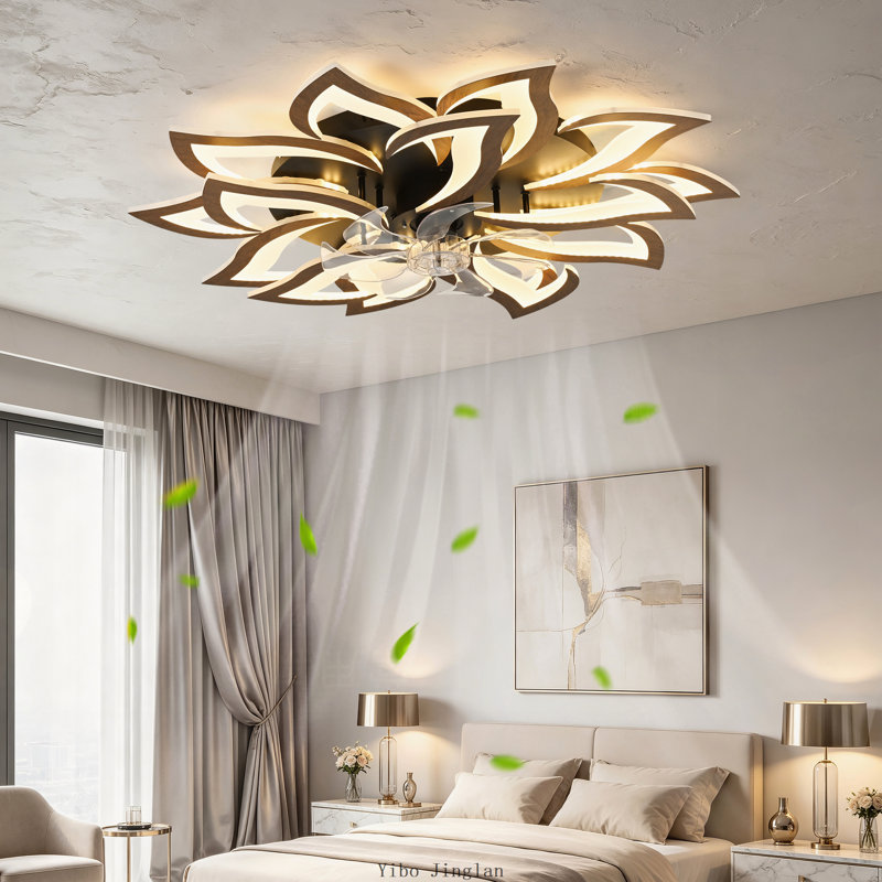 Ventilateur de plafond moderne en bois de 89 cm (35 pouces) avec télécommande, 6 vitesses et éclairage DEL tricolore, montage encastré discret